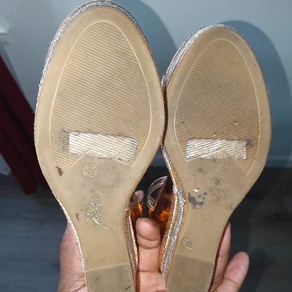 BAMBOO Metallic Gold Wedge Sandals - Picture 5 of 6